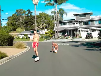 Longboard boys railing rigid on the street and in couch!