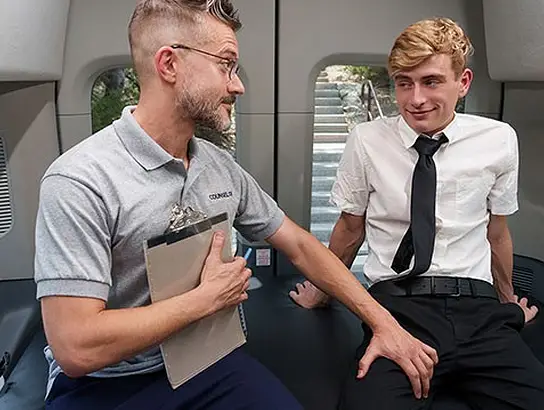 Jesse Bolton, a youthful Mormon, gets too superb with the female in his van - Missionary porno