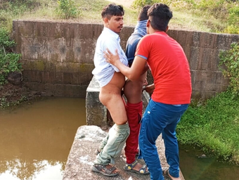 Steamy school stud and his sizzling gf get insatiable in the forest near the water - Gay flick in Hindi voice