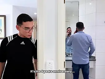 Kaio Paulista and Ryan Ross get a helping forearm from a mischievous dude with a hefty penis