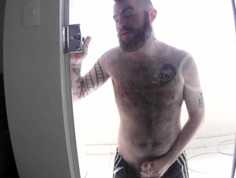 Step brother's summons makes me jerk off on our glass door - almost caught on camera!