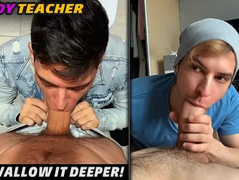 Cris Fabio trains a youthfull Latino dude how to suck a rigid fuck-stick in public restroom