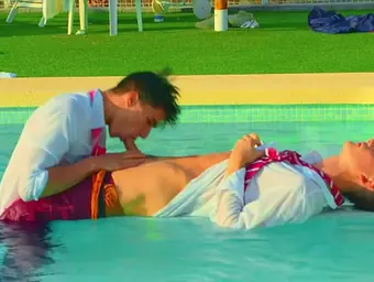 Nathan Luna & Danny Delano's crazy outdoor pool fuck-fest game with a super-fucking-hot Latino and a red-hot nubile