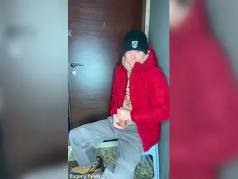 I have five minutes to cum while my roommate is in the shower - watch Evgeny Twink's skinny body quiver with pleasure