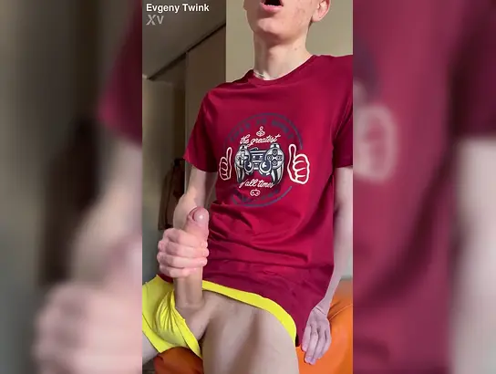 Watch Evgeny Twink's hot solo play with a massive cock and cumload