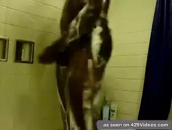 Nude dark-hued BEAU soaping his dick in the bathroom